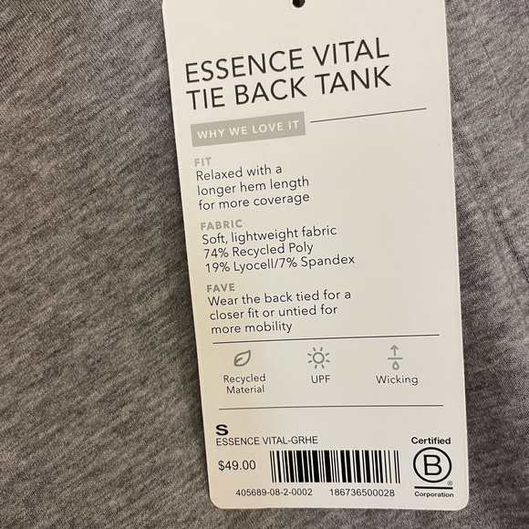 Athleta Women’s Essence Vital Tie Back Tank Top in Grey Heather Size Small NWT - Picture 3 of 5